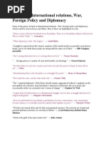 Quotes On International Relations, War, Foreign Policy and Diplomacy