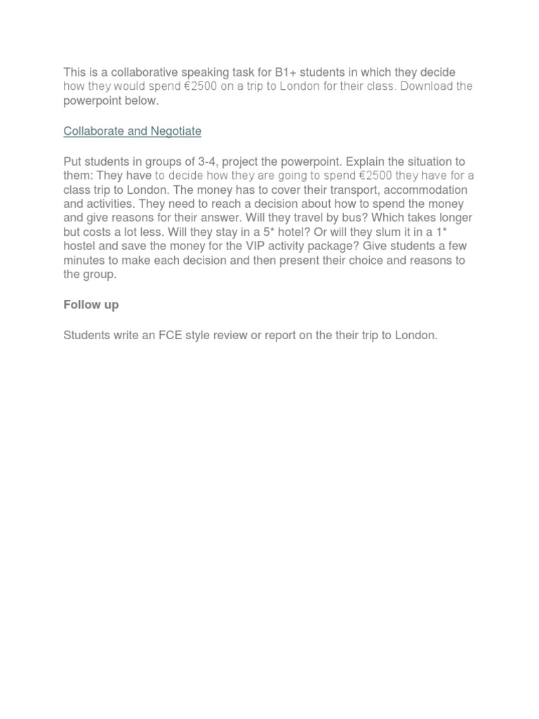 B1+ Class Trip Planning Activity | PDF