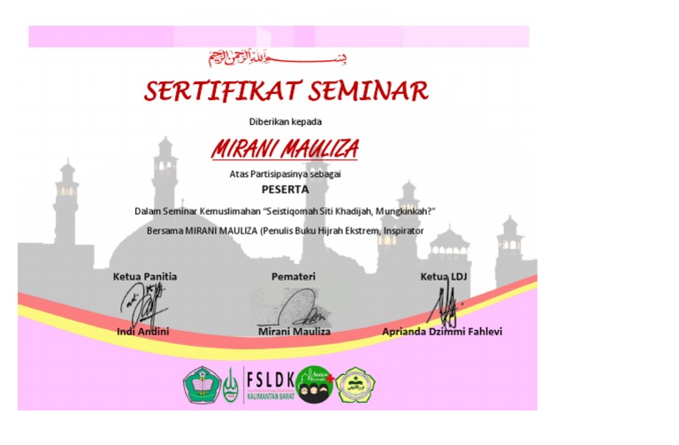 Contoh Sertifikat Pemateri