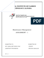 National Institute of Fashion Technology, Kangra: Maintenance Management Assignment - 1