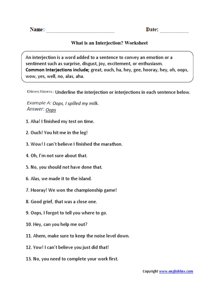 Interjection Examples Sentences