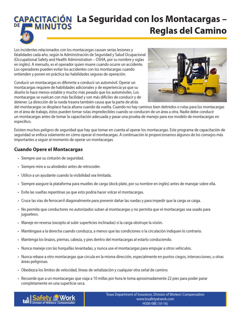 Reglas de Seguridad para Montacargas | PDF | Máquina elevadora ...