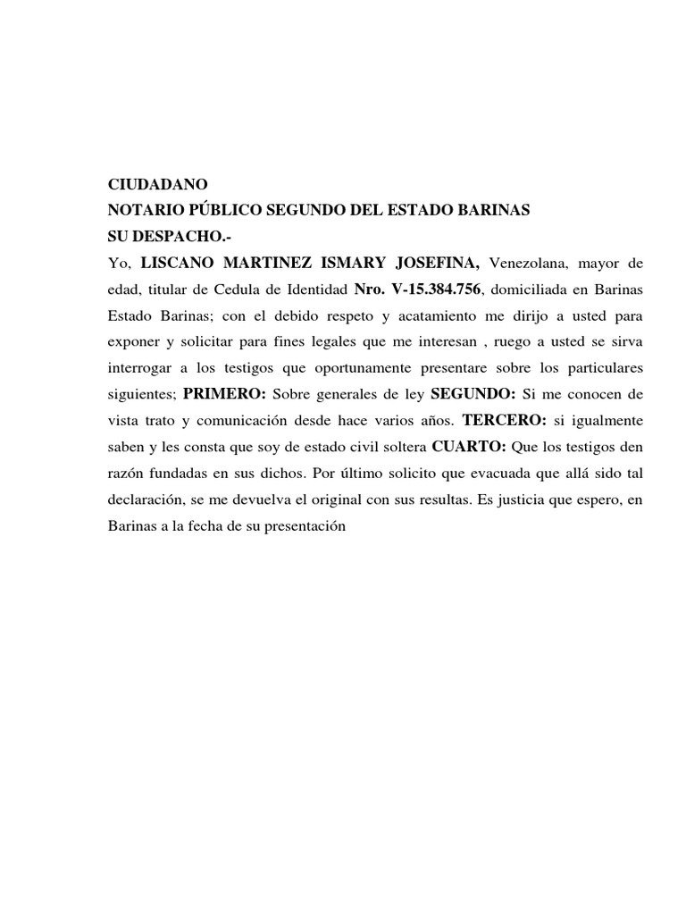 Modelo De Carta De Solteria Pdf Documentos Oficiales Ley Comun