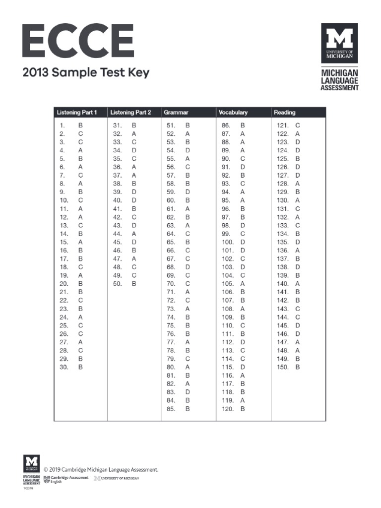 ECCE - 2013 Sample Test Key - 1.2019.indd ECCE 2013 Sample Test Key | PDF
