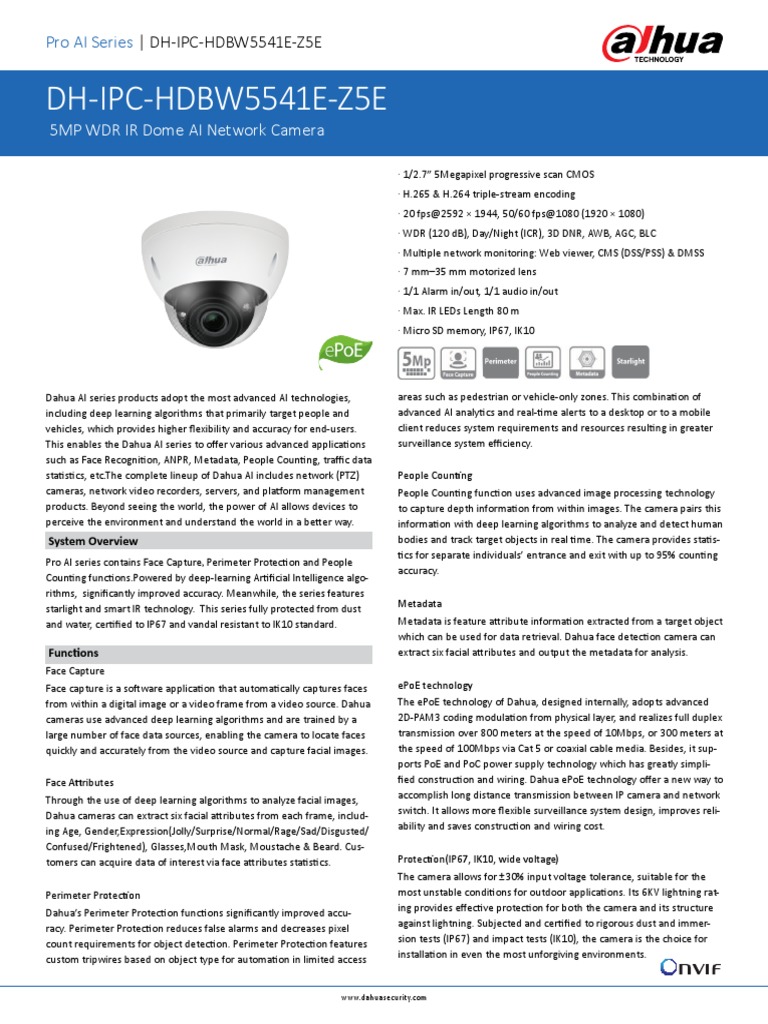Dh Ipc Hdbw5541e Z5e Datasheet 1906 Pdf Deep Learning Frame Rate