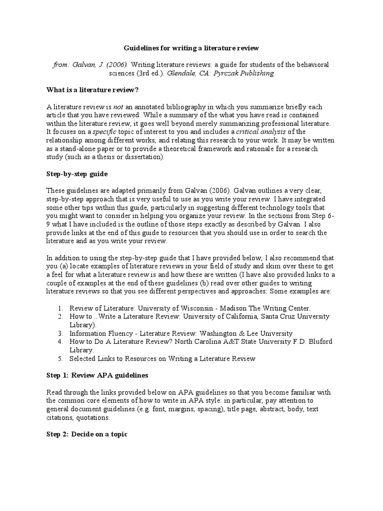 Literature Review Writing Guidelines | PDF | Thesis | Apa Style