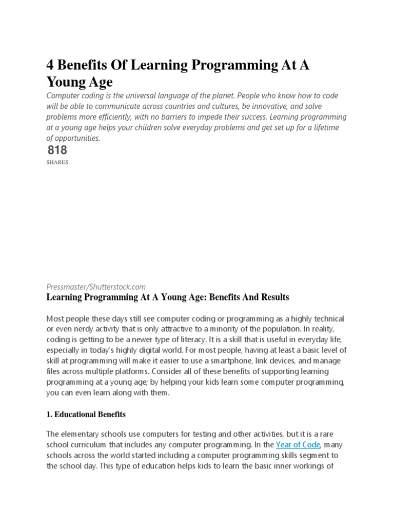 4 Benefits of Learning Programming at A Young Age | PDF | Computer ...