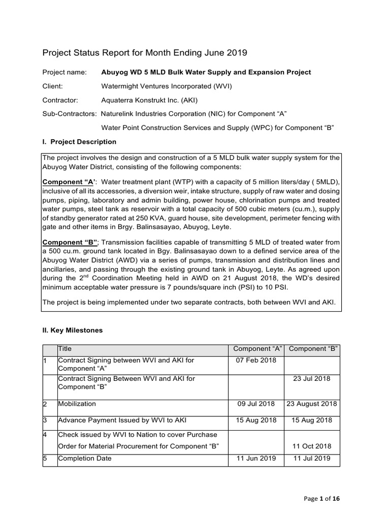 Abuyog Water Supply Project Status Report | PDF | Pipe (Fluid ...