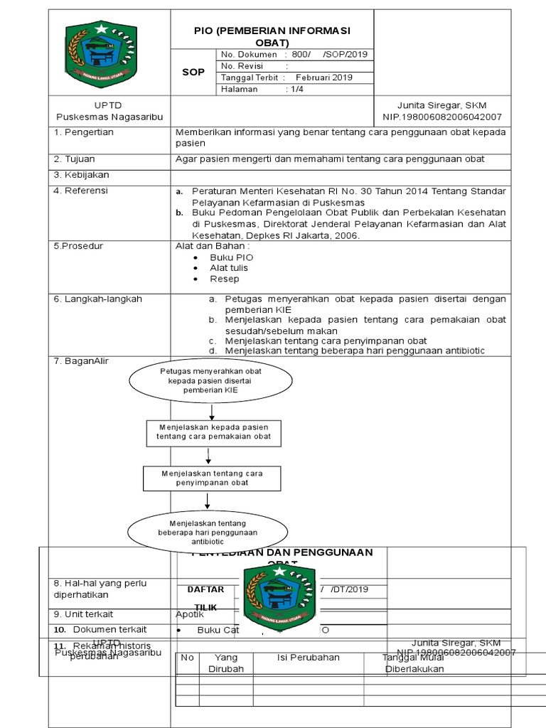 SOP PIO untuk Apotek di Puskesmas | PDF