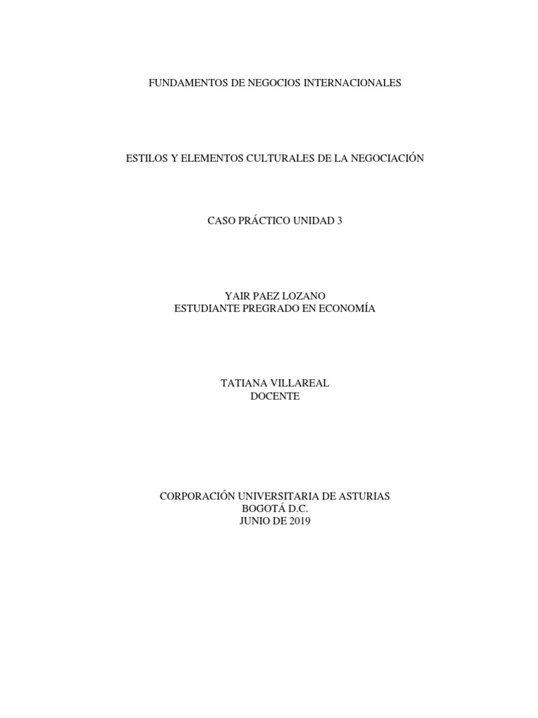 Caso Practico Unidad 3 Fundamentos de Negocios Internacionales | PDF ...