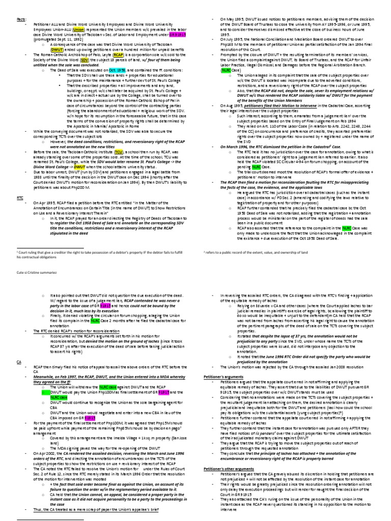 ALU V CA Summary PDF Laches (Equity) Bankruptcy