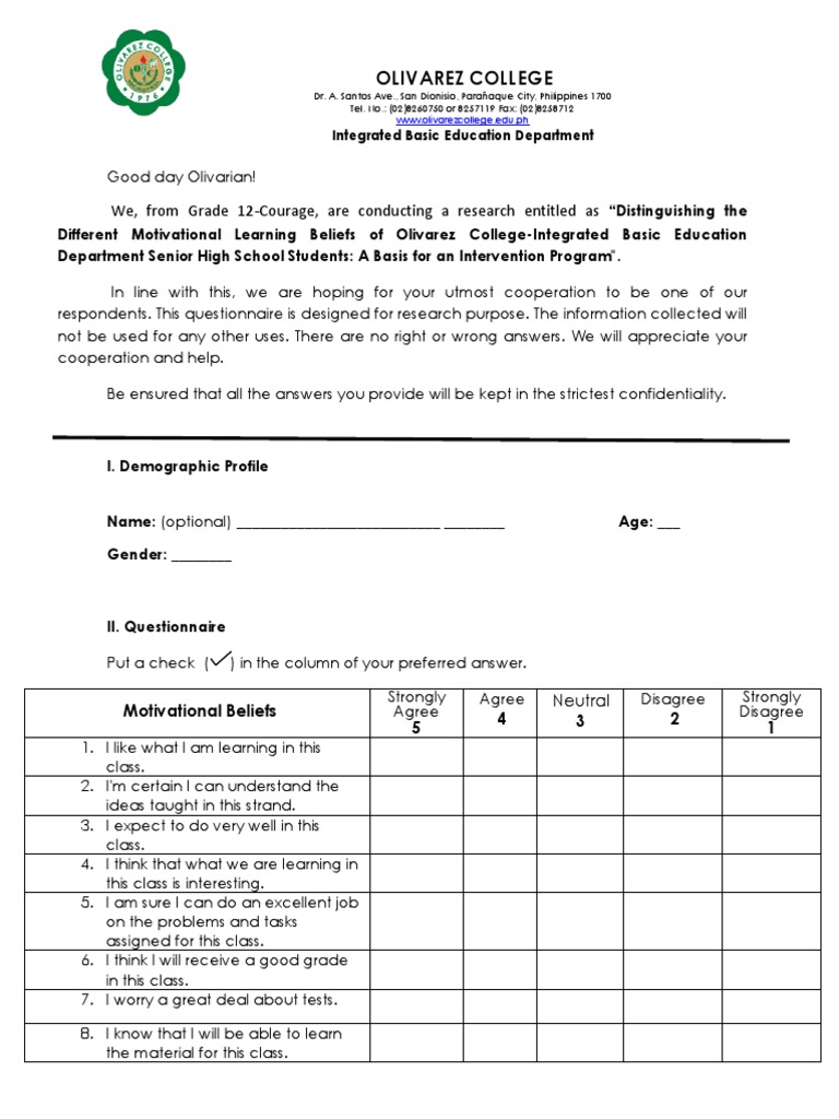PR2 Prias Research Instrument Forprinting | PDF | Questionnaire ...