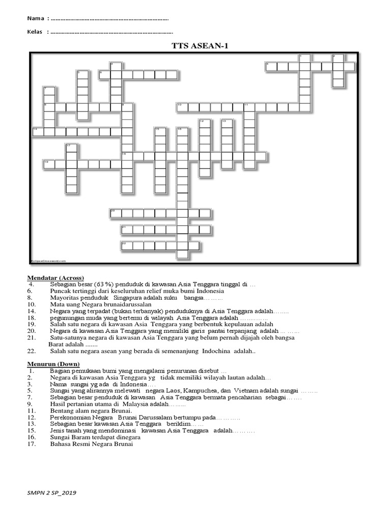 Tts Asean 1 Mendatar Across