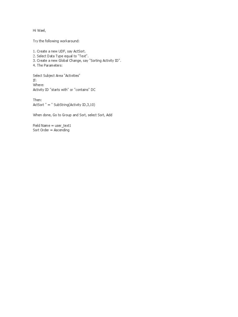 Sorting Activities in Primavera P6 | PDF | Computer Programming ...