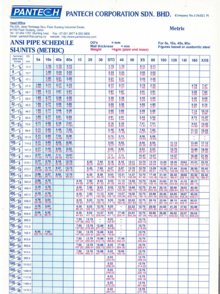 Ansi Pipe Schedule Metric | PDF