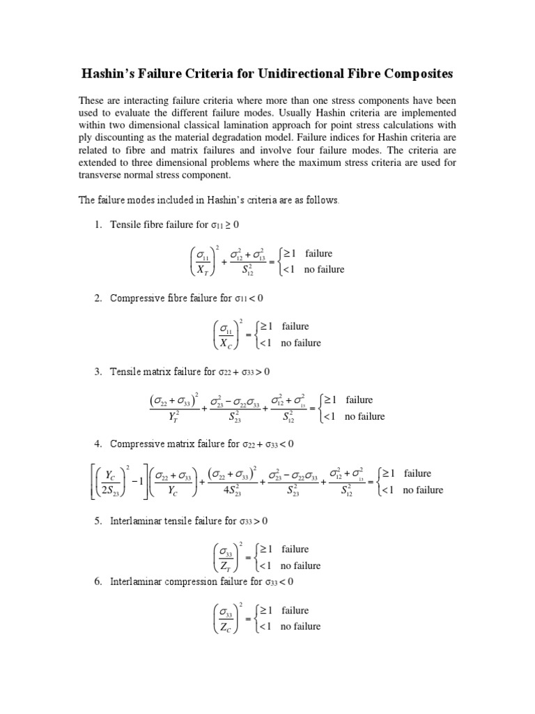 Hashin Failure Criteria Overview | PDF | Stress (Mechanics) | Composite ...