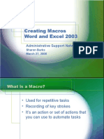 Creating Macros Word and Excel 2003: Administrative Support Network