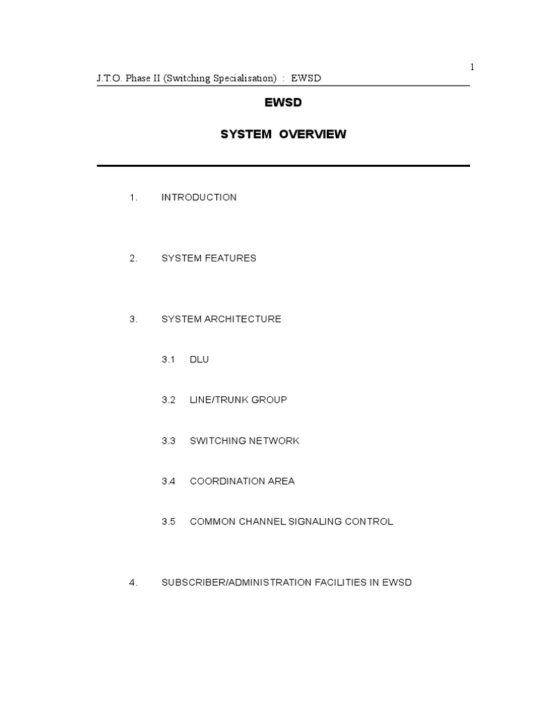 Ewsd SYSTEM OVERVIEW PDF Telephone Exchange Data Transmission