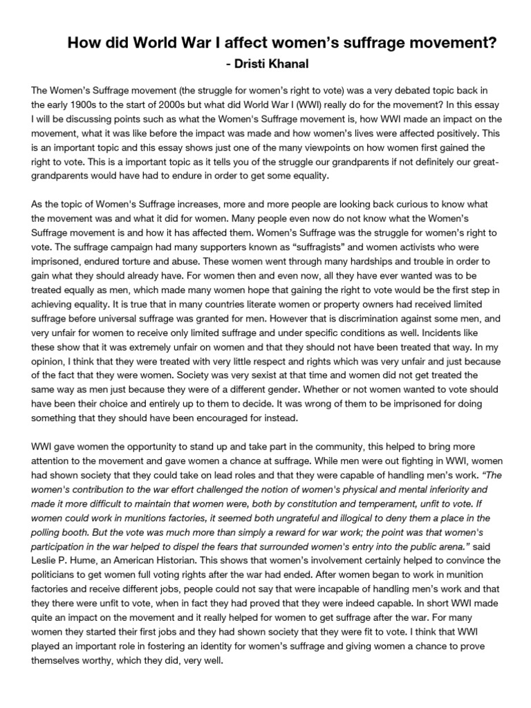 How Did World War I Affect Women's Suffrage Movement | PDF | Women's ...
