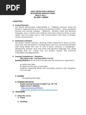 Lesson Plan(Main Idea)