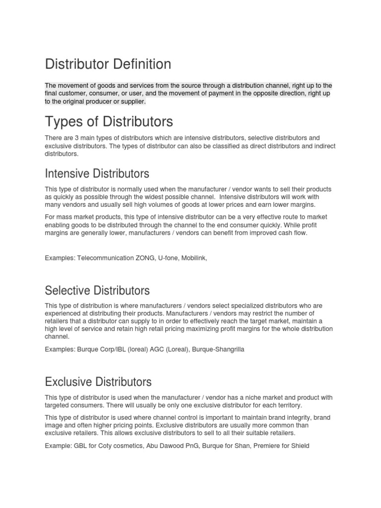 Types of Distributors Retail Business Economics