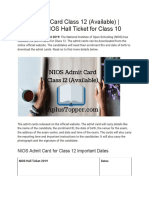 NIOS Admit Card Class 12 (Available)