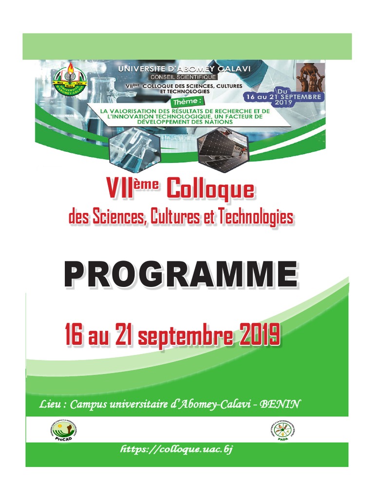 programme colloque uac actualise 13 septembre pdf pdf universite science