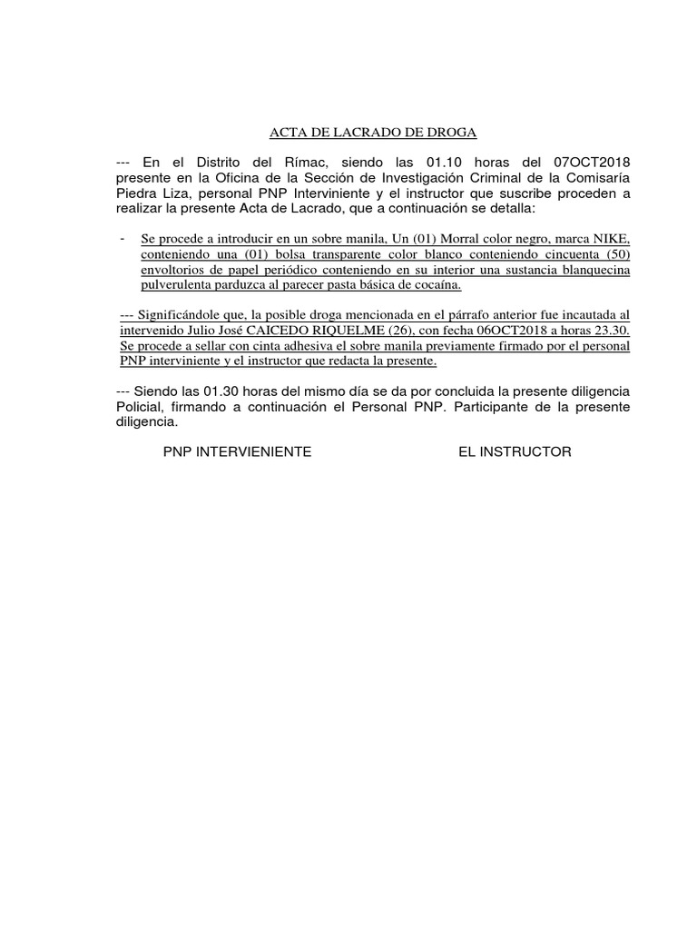 Acta de Lacrado y Comiso de Droga | PDF | Justicia | Crimen y violencia