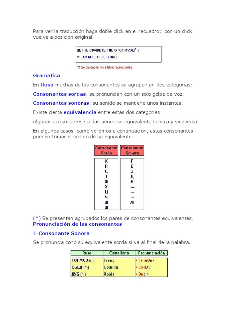 Gramatica Ruso Consonantes Sordas Consonantes Sonoras Equivalencia
