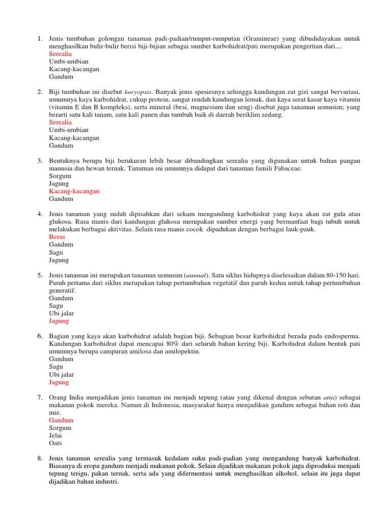 Soal Pengolahan Umbi Dan Serealia