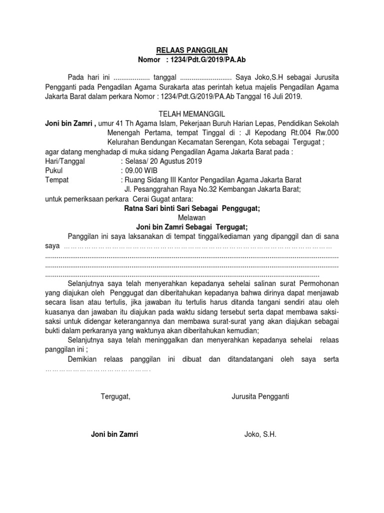 Relaas Panggilan Sidang Cerai | PDF
