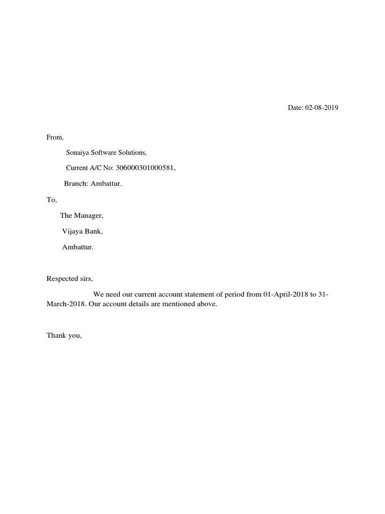 Current Account Statement Request Letter | PDF | Business