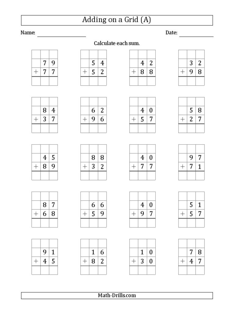 Addition Grid Support 2digit Plus 2digit 001 PDF | PDF