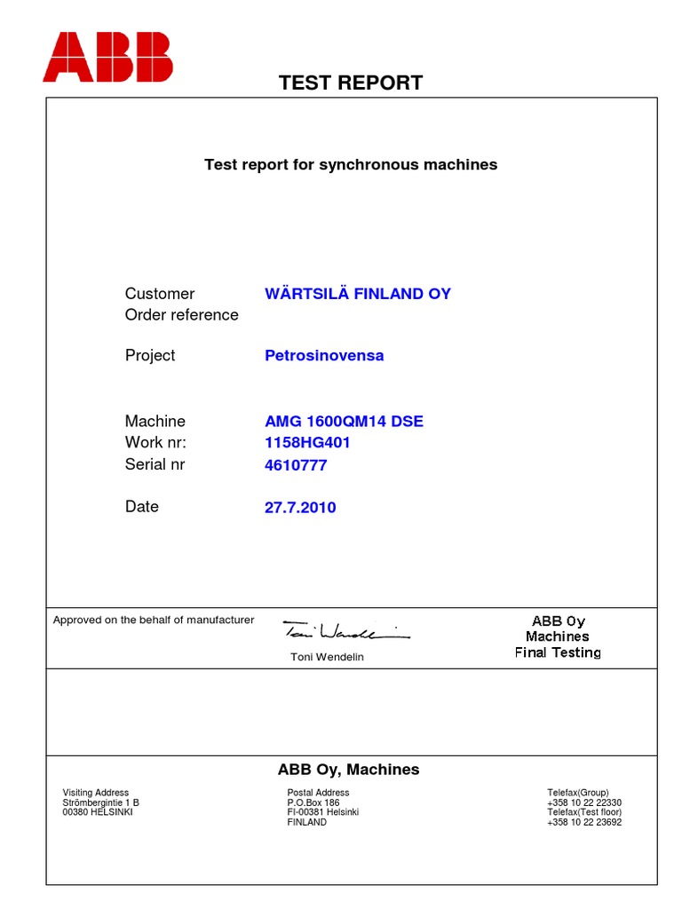 Synchronous Machine Test Report | PDF | Electrical Resistance And ...