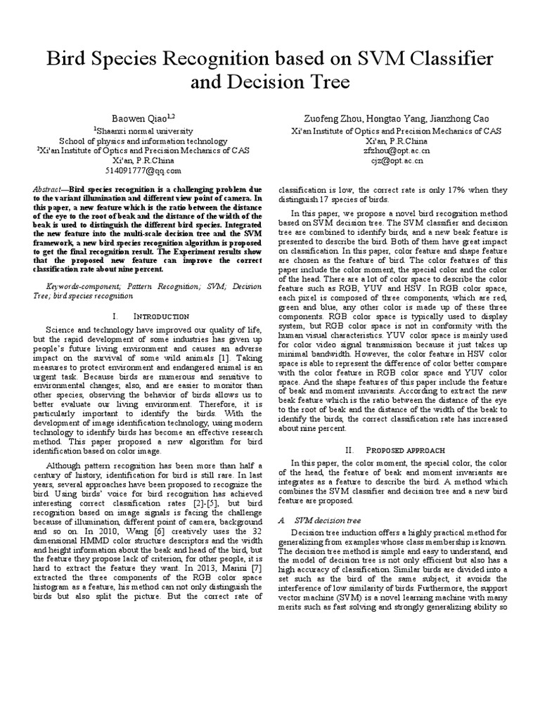 Bird Species Recognition Using SVM and Decision Tree | PDF | Color ...