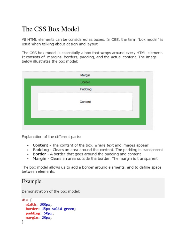 The CSS Box Model: Example | PDF | Cascading Style Sheets | Html