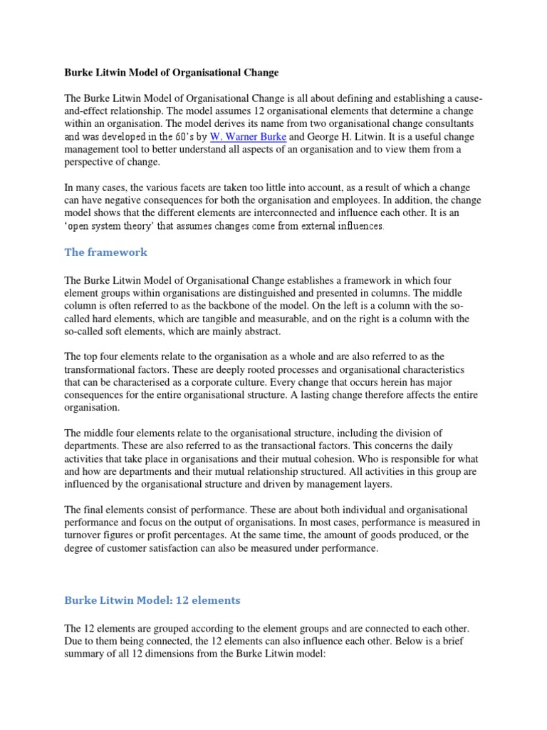 Burke-Litwin Change Model Overview | PDF | Organizational Culture ...