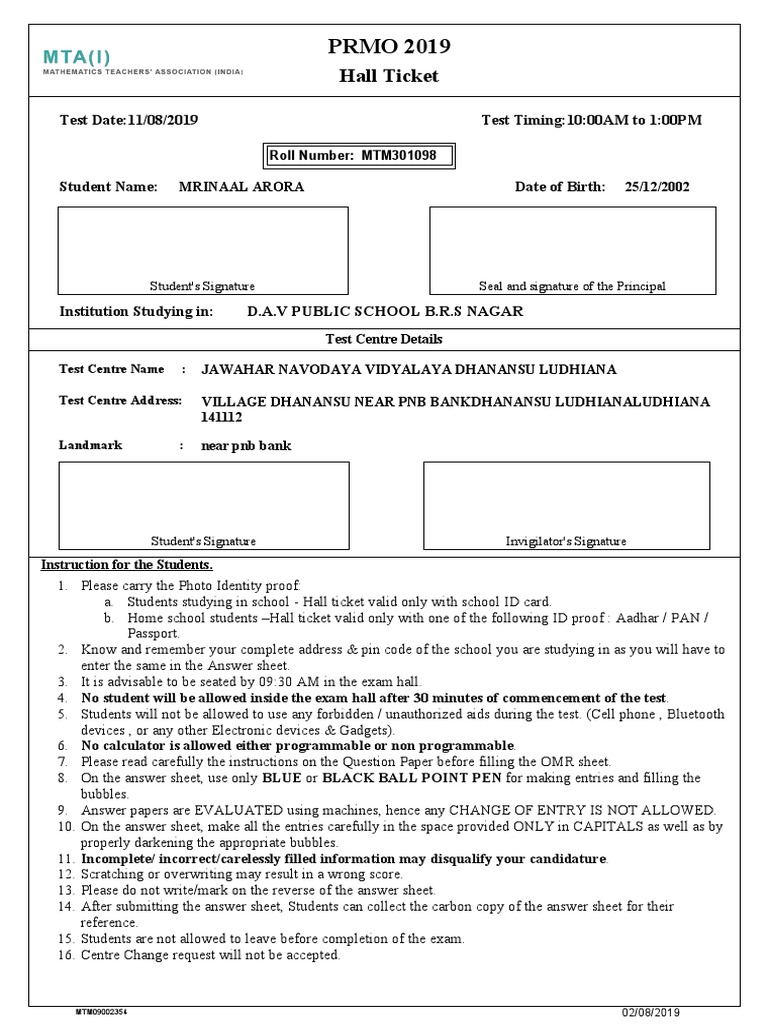 Hall Ticket PDF Identity Document Government And Personhood