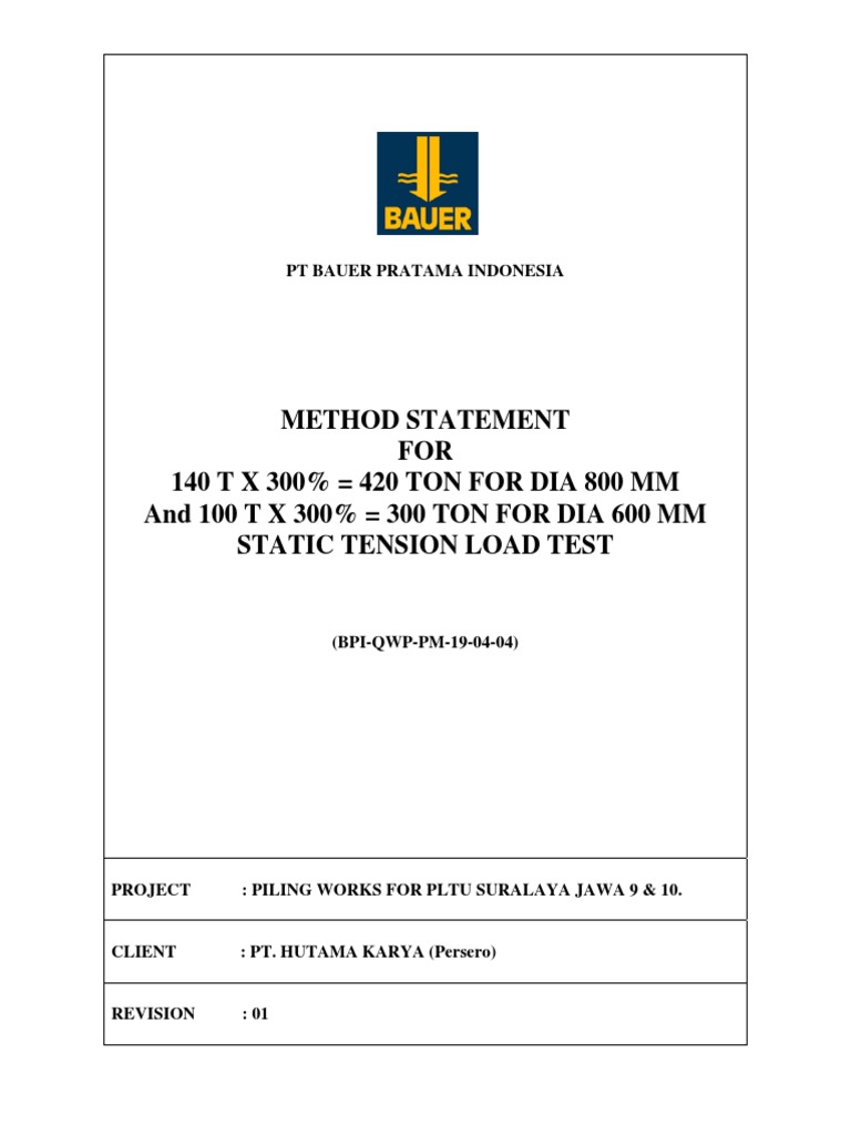 Method Statement of Static Tension Load Test PLTU Suralaya Jawa 9 & 10 ...