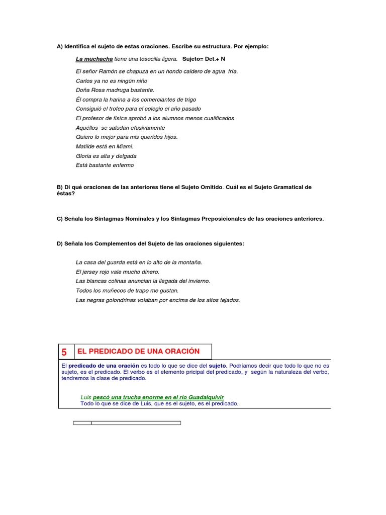 Estructura de oraciones y predicados | PDF | Artes del Lenguaje y ...