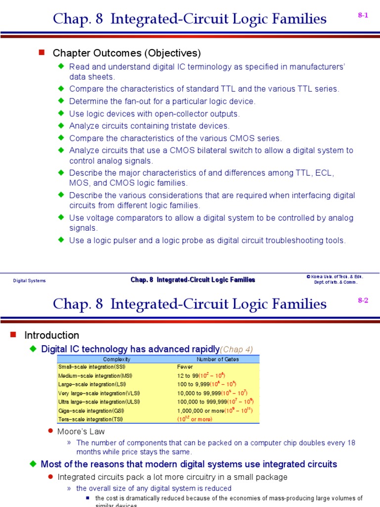 Chap. 8 IntegratedCircuit Logic Families Chapter (Objectives