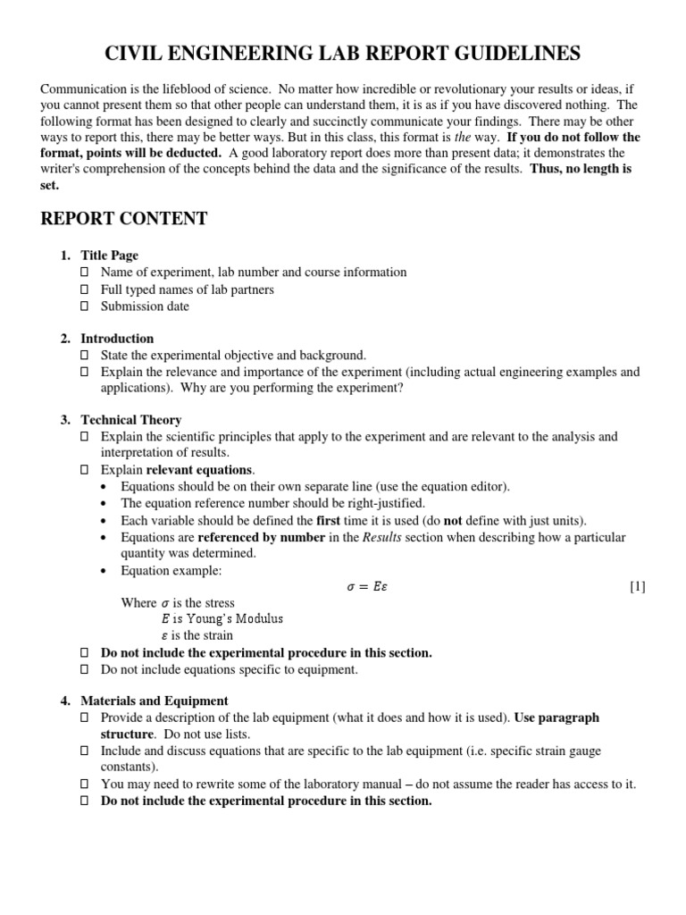Civil Engineering Lab Report Format Final  PDF  Experiment Within Engineering Lab Report Template
