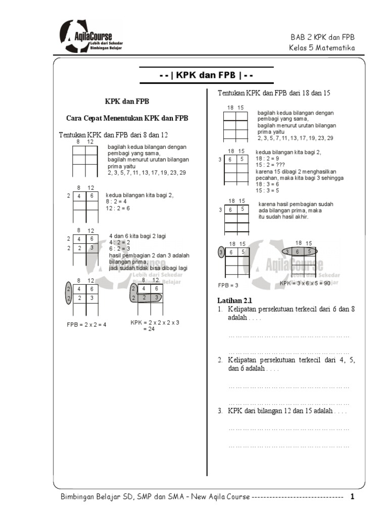 Kelas 5 Matematika Bab 2 Kpk Dab Fpb Ktsp Full Version Pdf