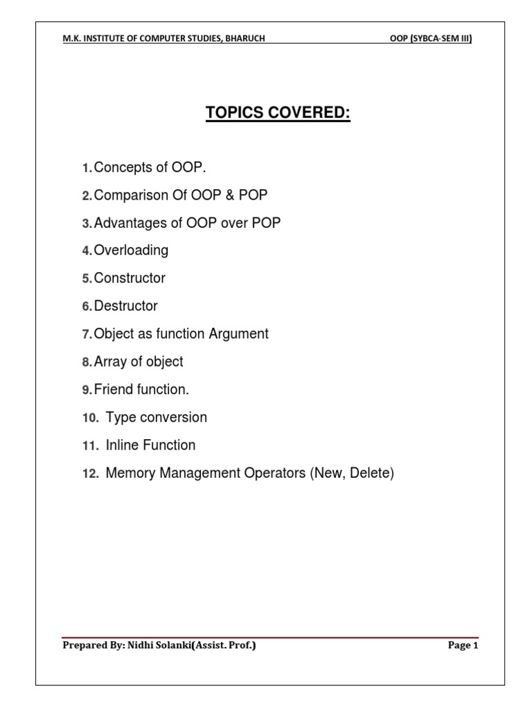 OOP Concepts and Advantages Explained | PDF | Constructor (Object ...