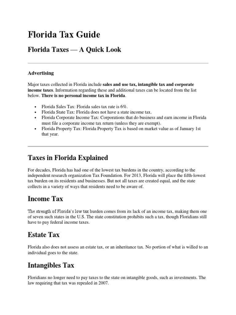 Florida Tax Guide PDF Sales Taxes In The United States Use Tax