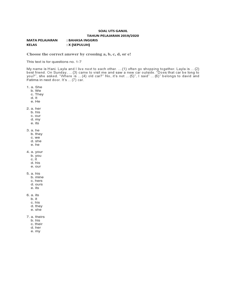 Soal Uts Ganjil Kelas x