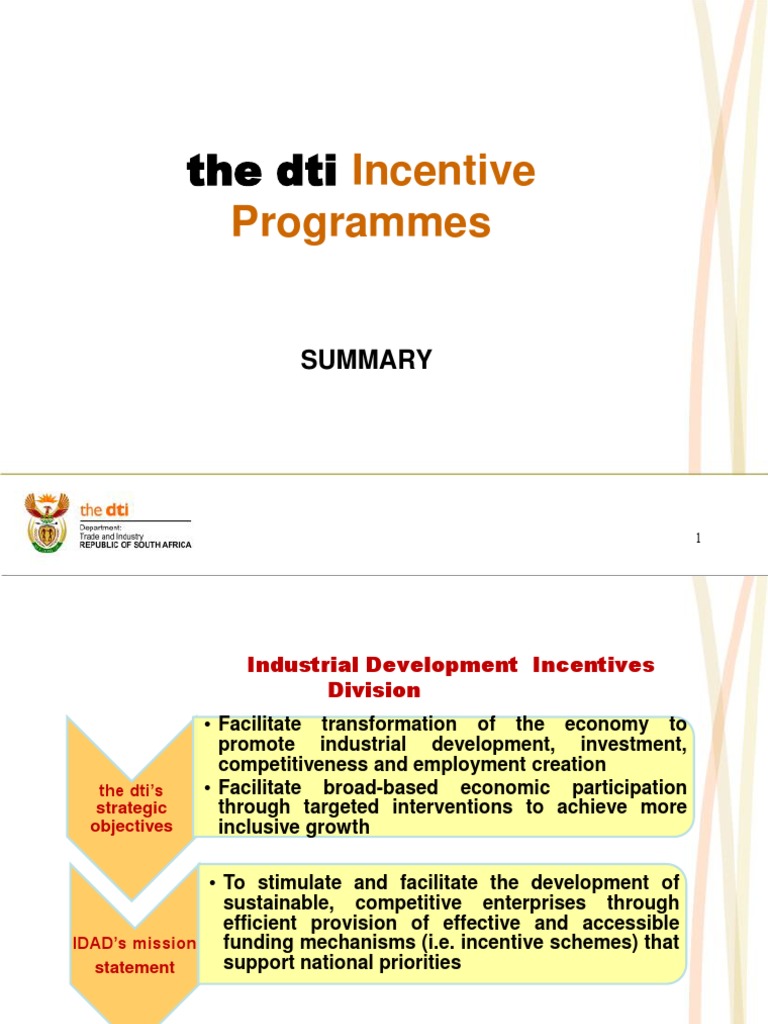 dti Incentive Programmes Overview | PDF | Foreign Direct Investment ...