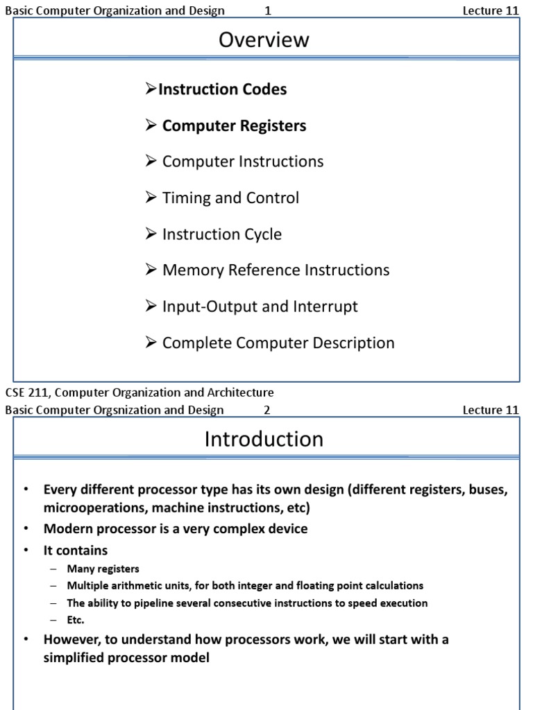 Instruction Codes Computer Registers Computer Instructions Timing and ...