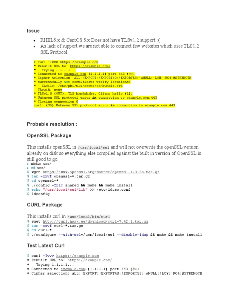 Enable TLSv1.2 on RHEL5/CentOS 5 | PDF | Transport Layer Security ...