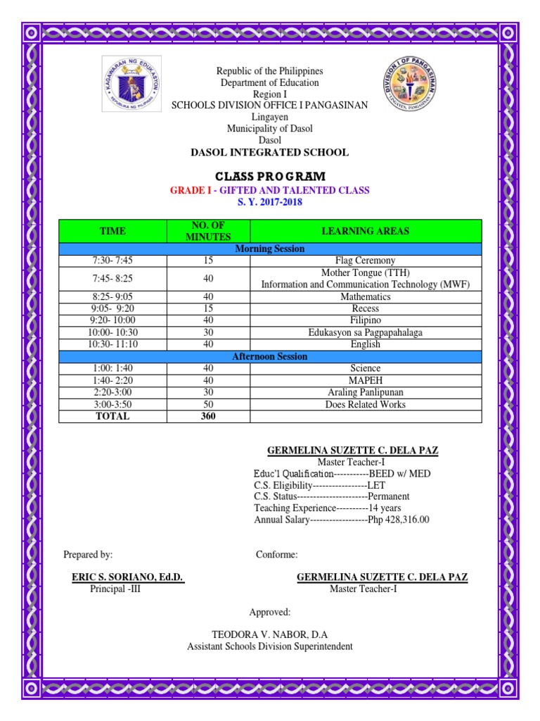 Class Program 2016-2017 | PDF | Teaching | Teachers